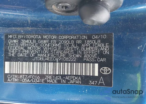 2010 Toyota Corolla Le z USA, uszkodzony, nr VIN JTDBU4EE0A9108222